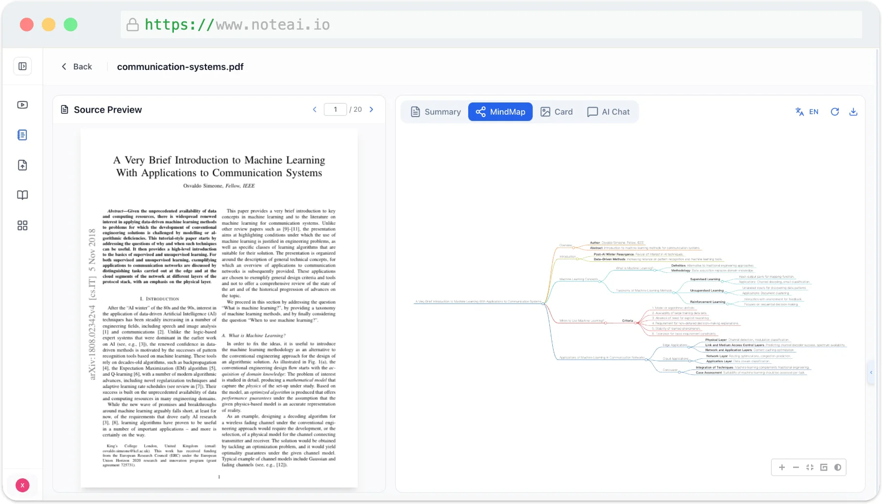 NoteAI Mind Map generation feature overview