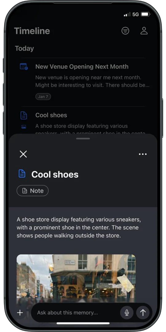 NoteDock product interface showing timeline view