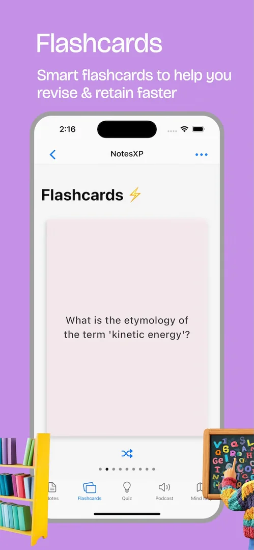 Gamified quiz interface with AI-generated questions in NotesXP