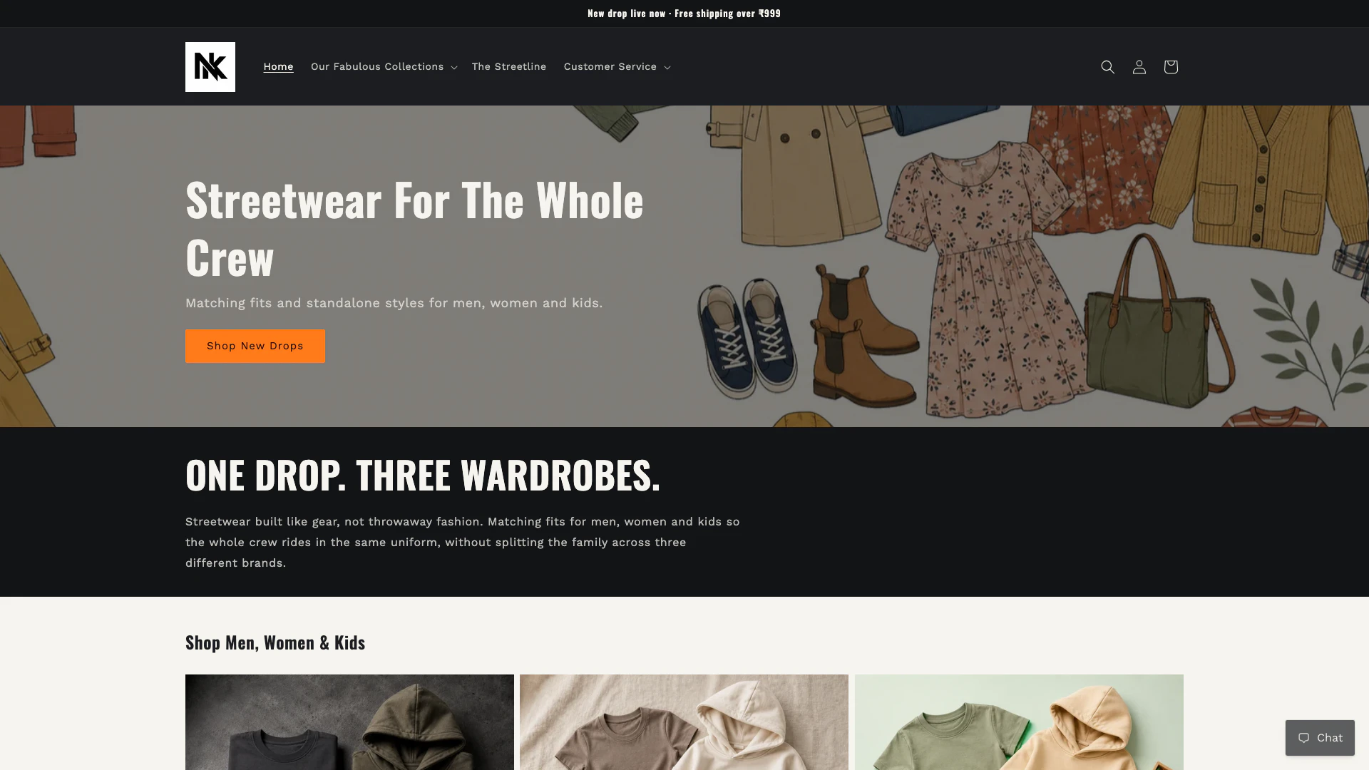 Nyookart website screenshot showing Streetwear built like gear, not throwawa... interface and features