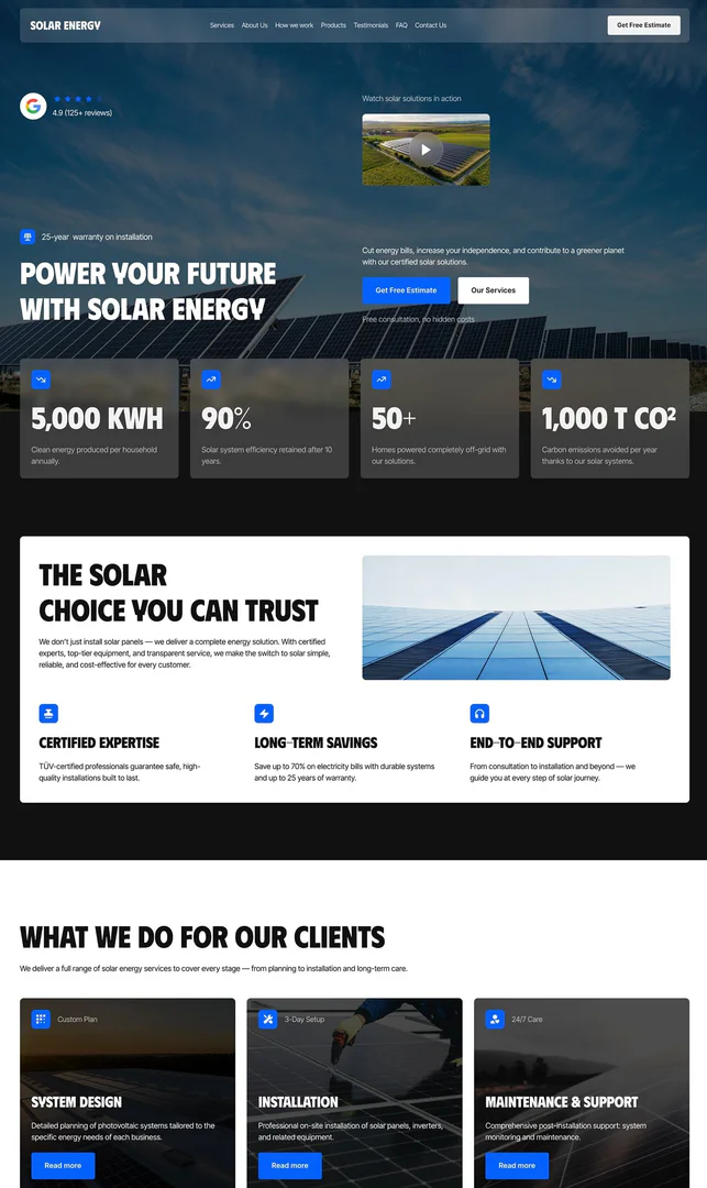 Onepage interface for building websites and landing pages