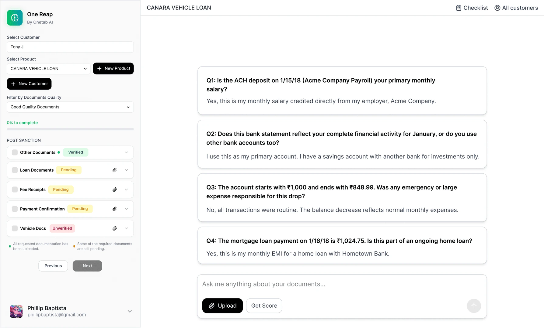 Onetabai verification feature example