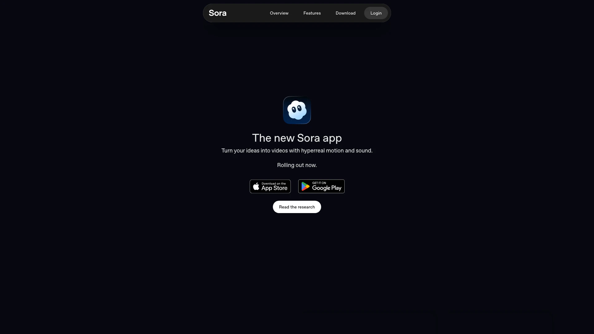 Openai website screenshot showing Create stunning videos from your ideas. interface and features