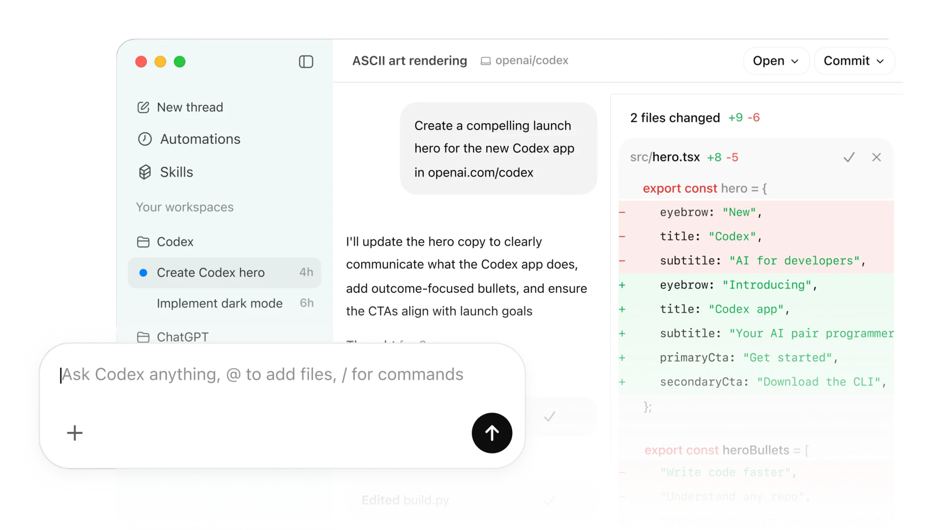 OpenAI Codex product interface overview