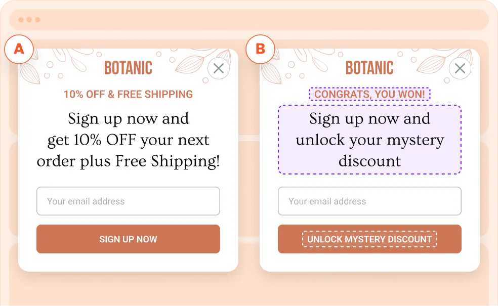 OptiMonk A/B testing feature
