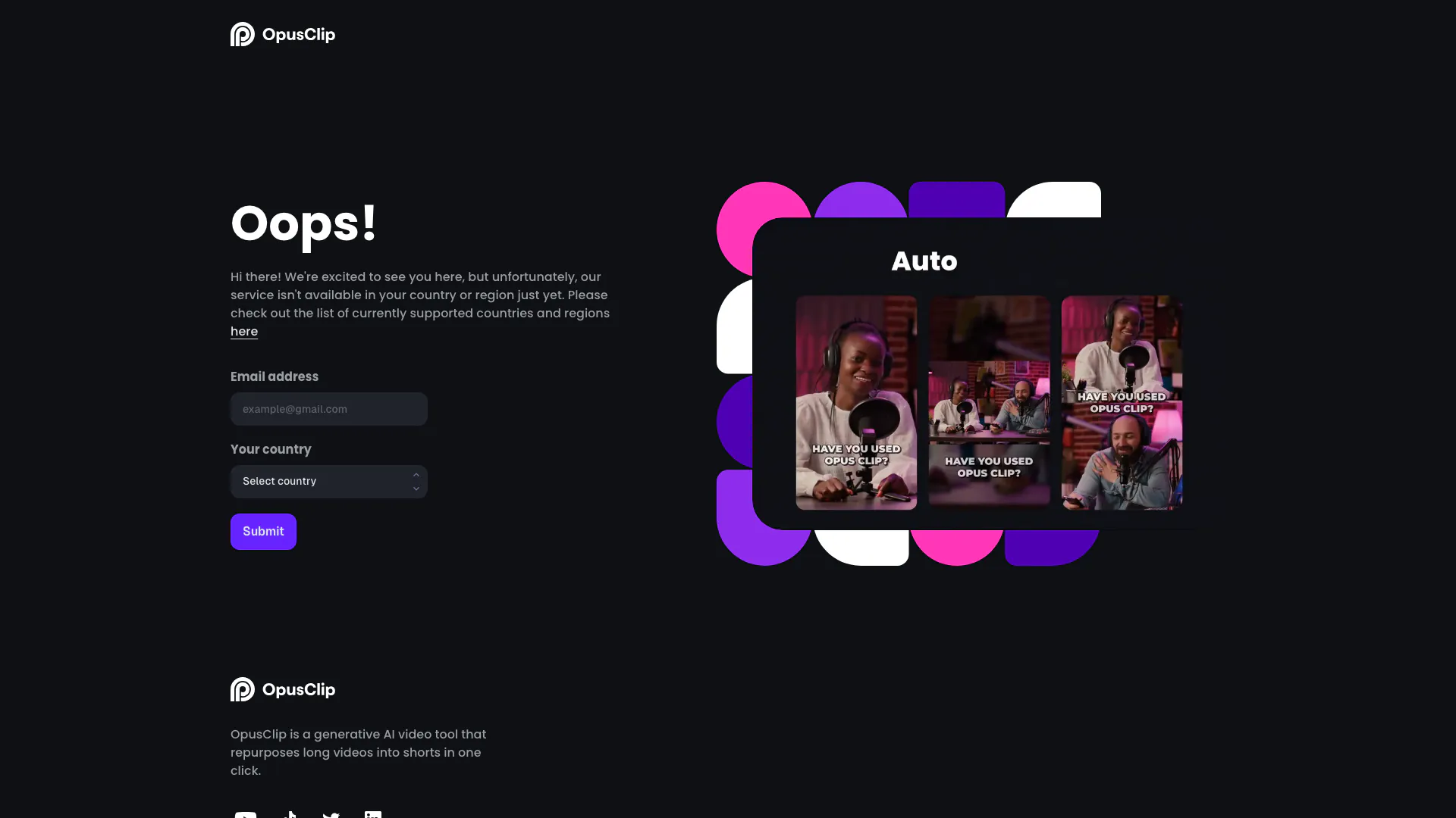 Opus Clip Ai website screenshot showing OpusClip transforma vídeos longos em cli... interface and features