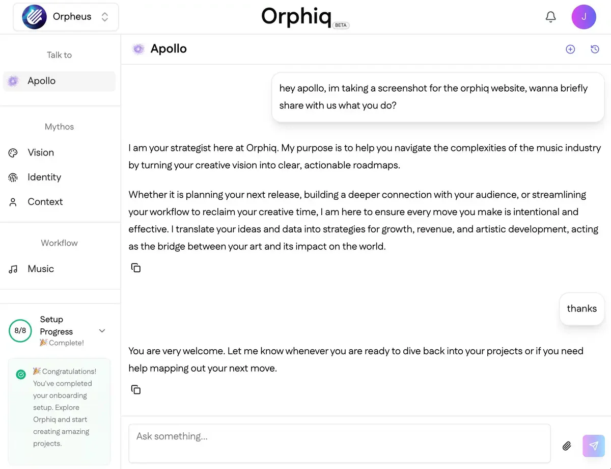 Orphiq product interface overview