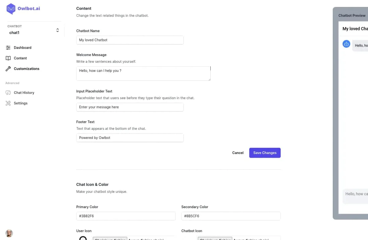 Owlbotai chatbot customization options