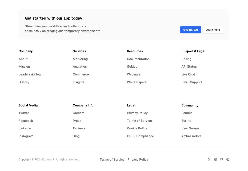 Oxbowui footer component usage