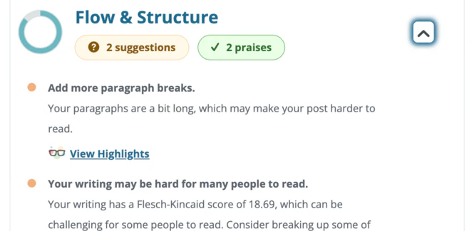 Packback Writing feedback interface