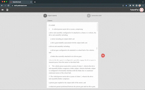 PatentPal usage step screenshot showing document input process