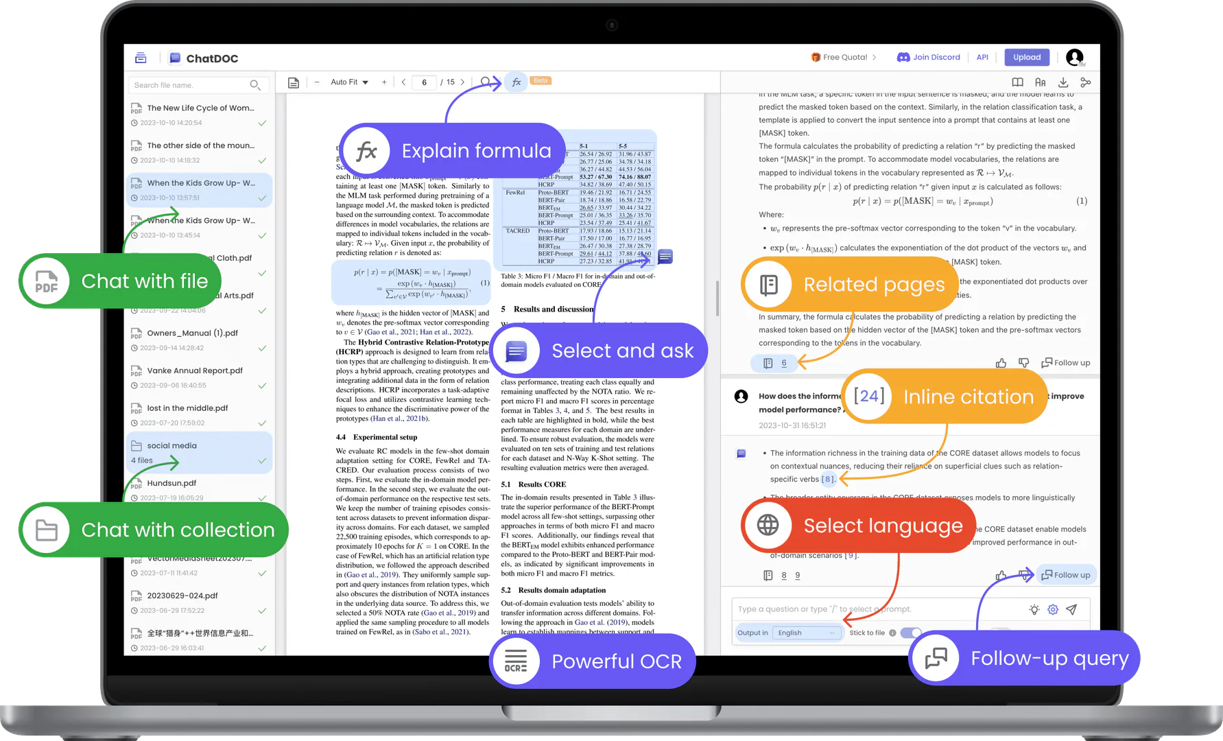PDFChat product overview with document analysis features