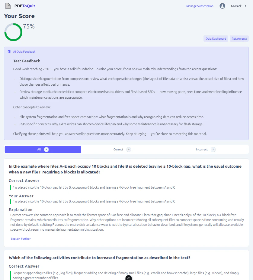 PDFToQuiz real-time feedback screenshot