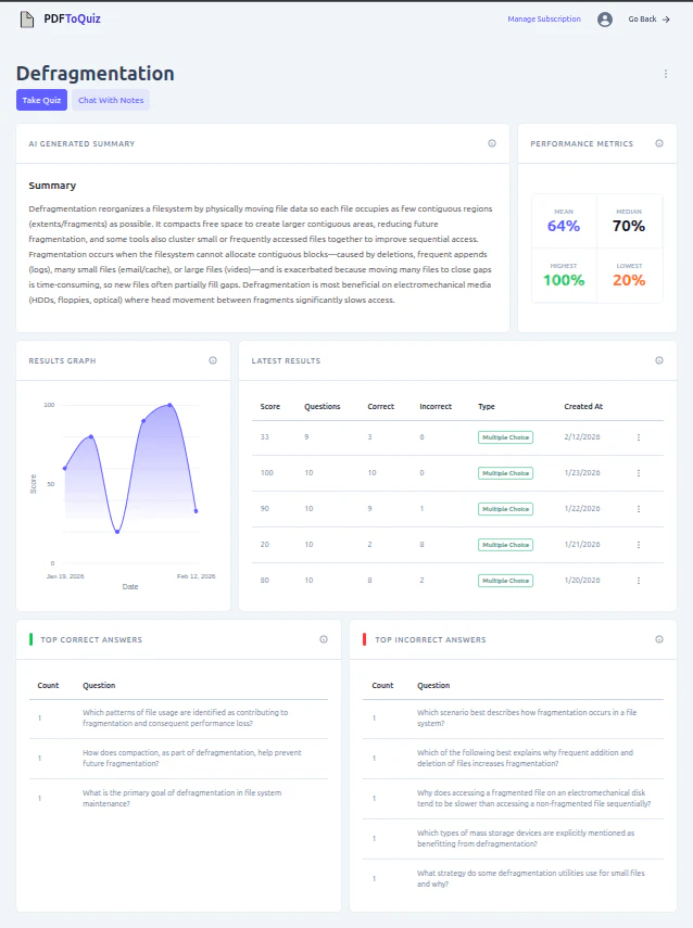 PDFToQuiz progress tracking screenshot