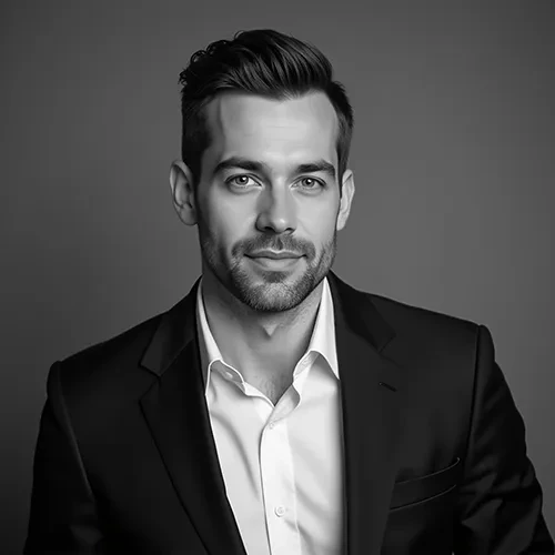 LinkedIn headshot example using PhotoFuseAI