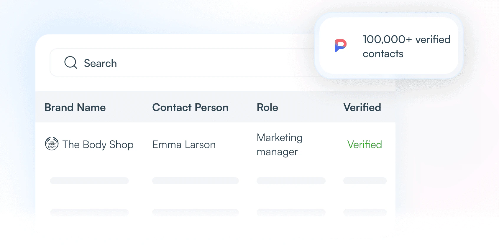 Pitchlo brand contact search feature