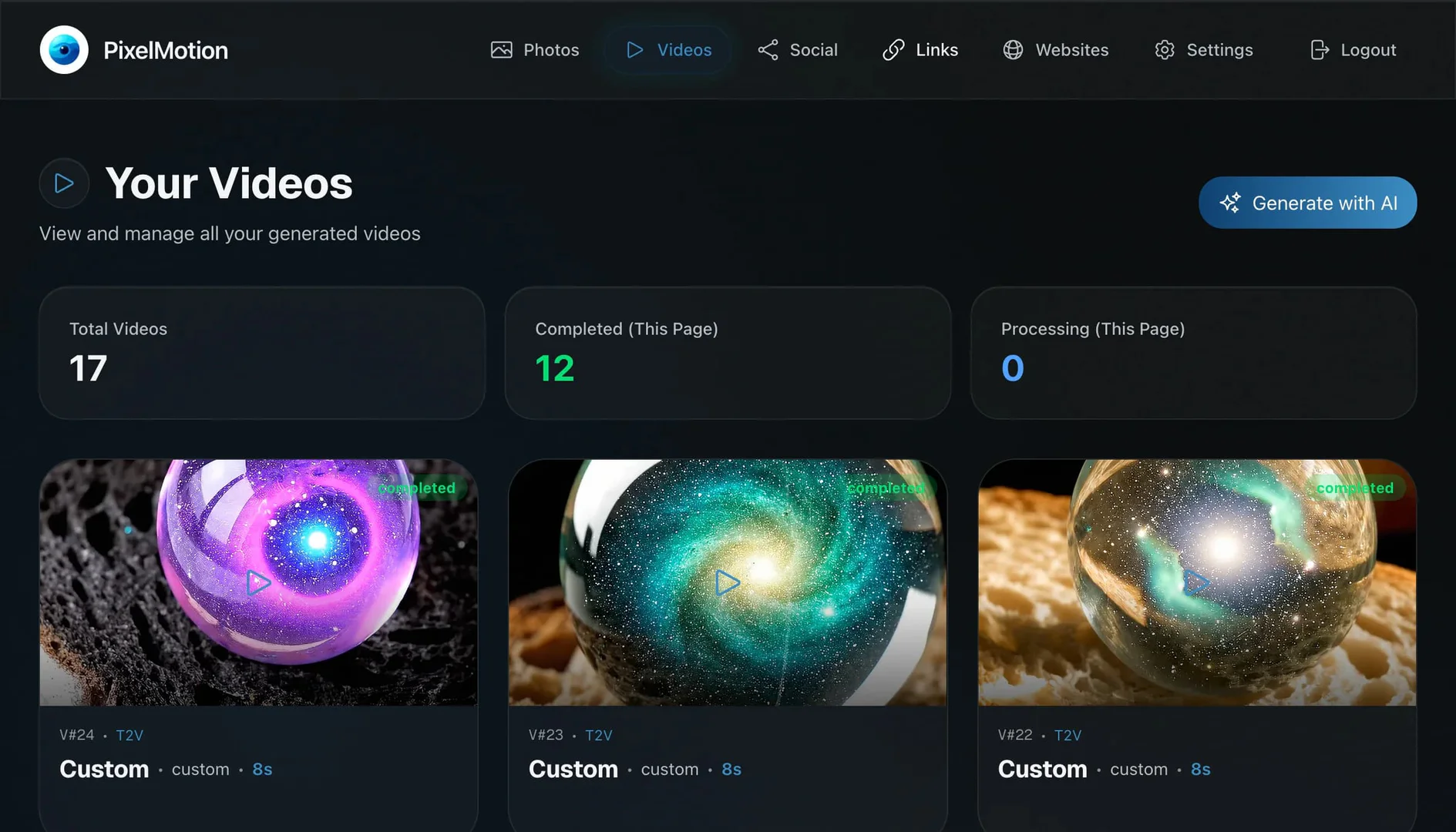 PixelMotion video generation interface