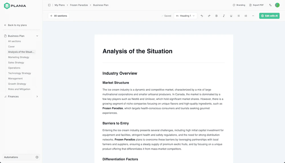 Planiaai online business plan generator tool