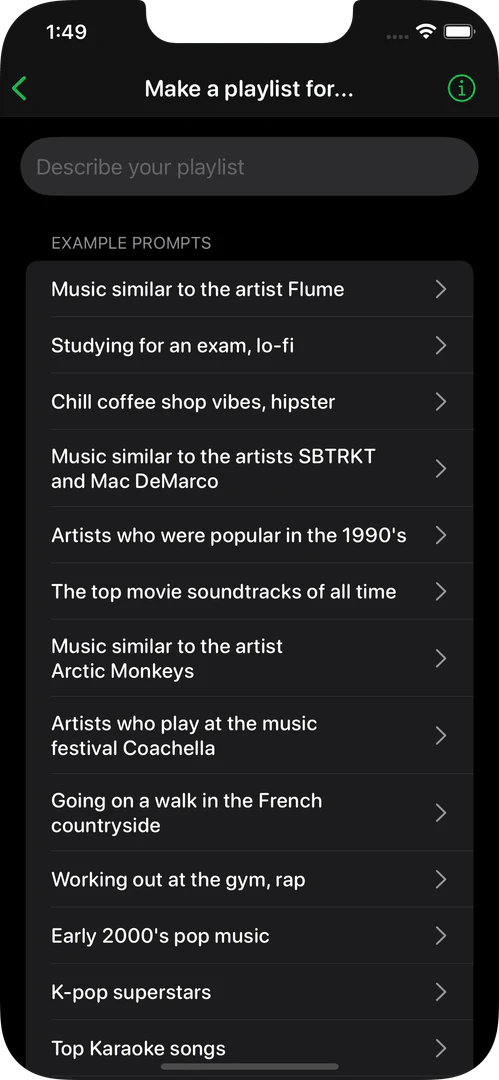 Playlistai product interface showing playlist creation