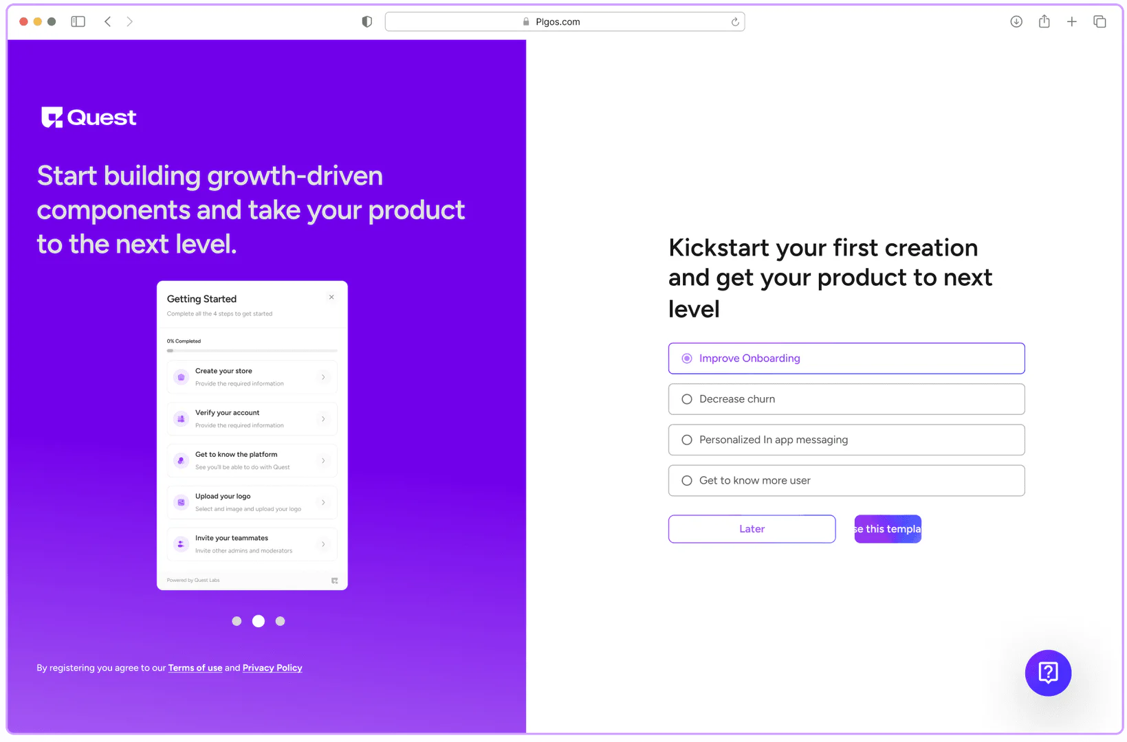 PLGOS onboarding feature demonstration