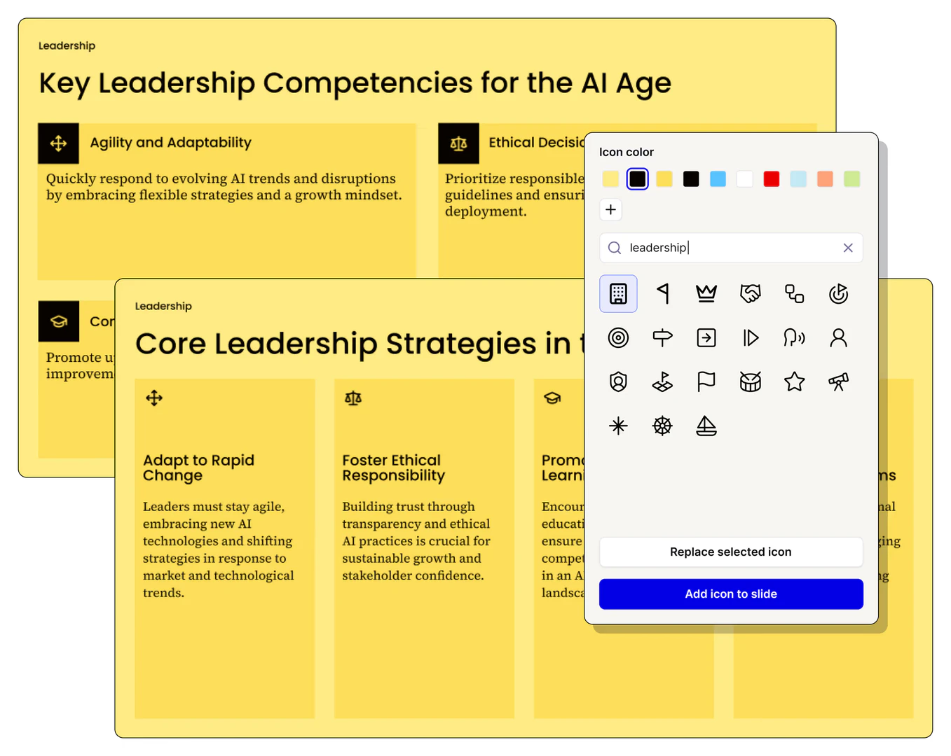 Icons added in Plusai presentations