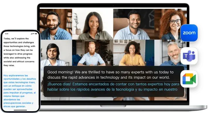 PolyPal product interface with live translated subtitles