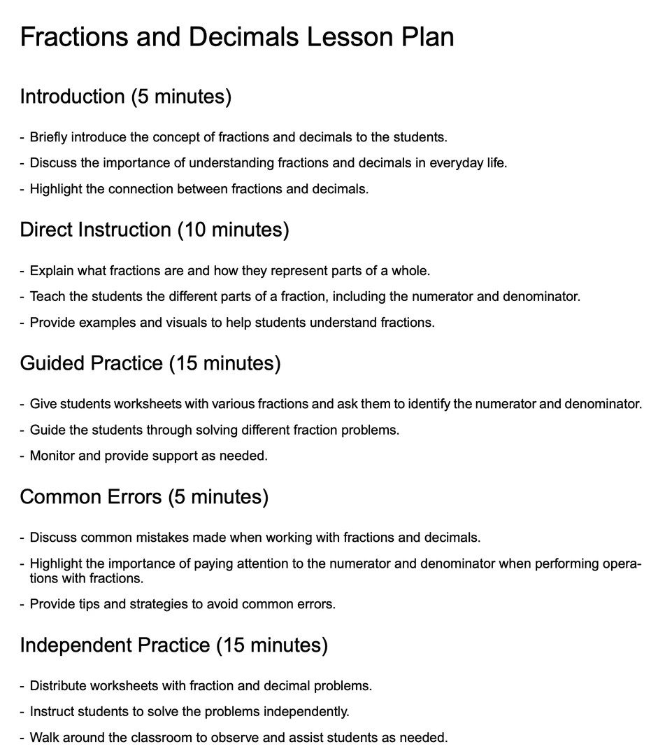 Porosheets lesson plan example
