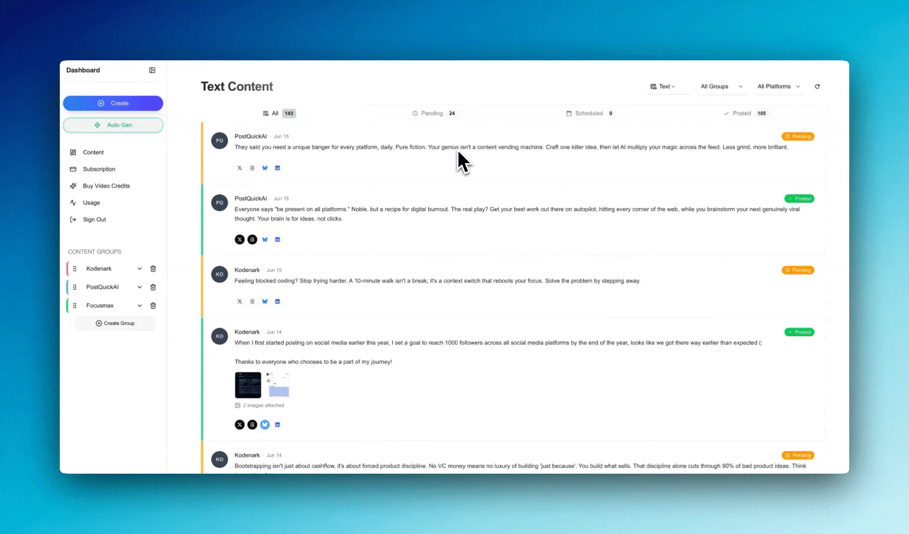 PostQuickAI multi-platform scheduling overview