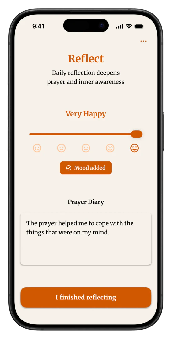 Prayfocus app journal reflection interface