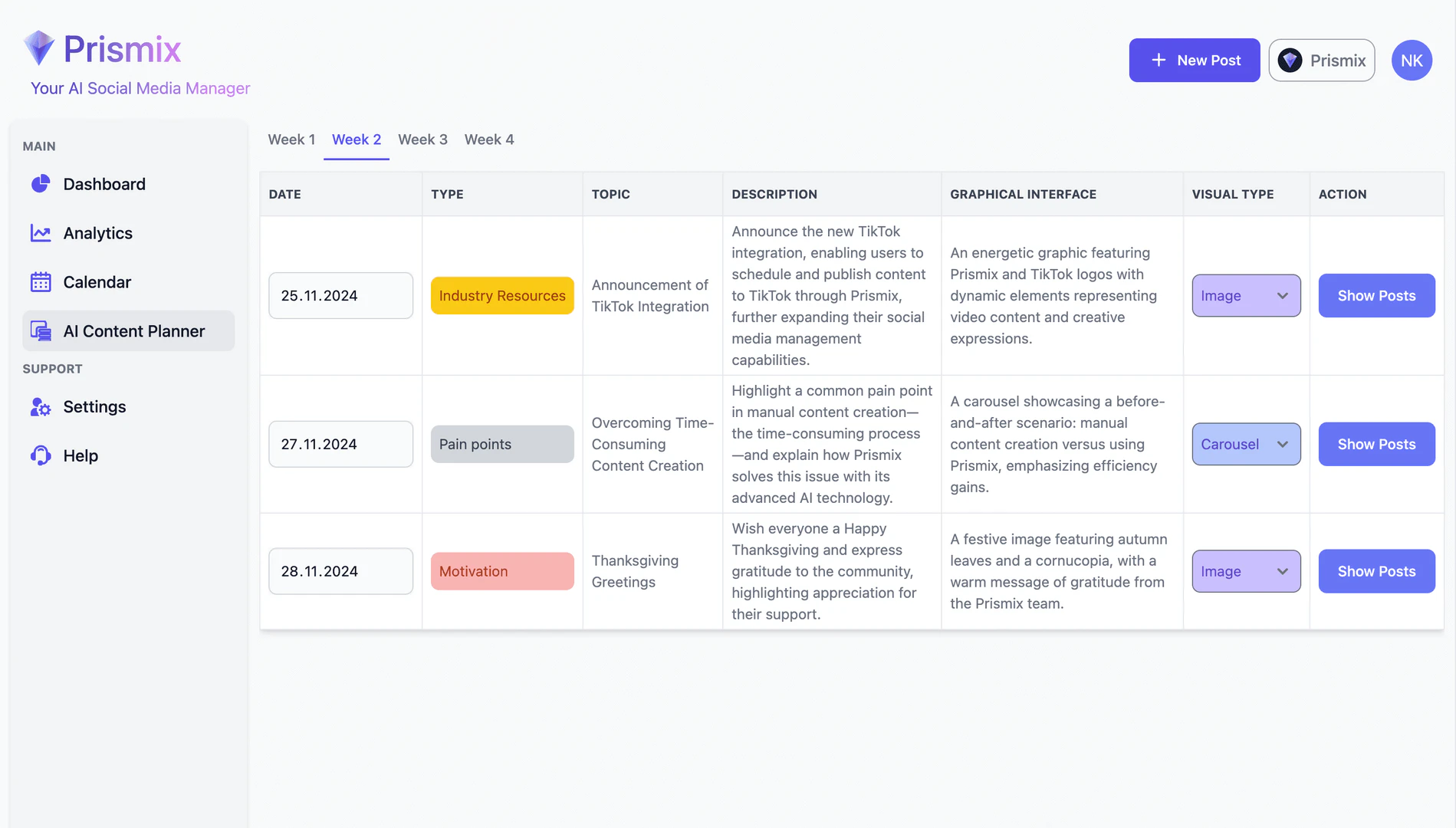 Prismix product interface overview