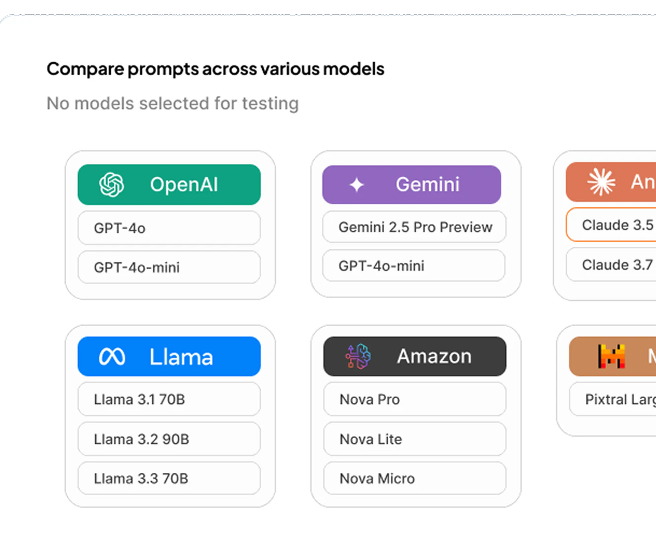 Prompt Genie multi-model testing interface