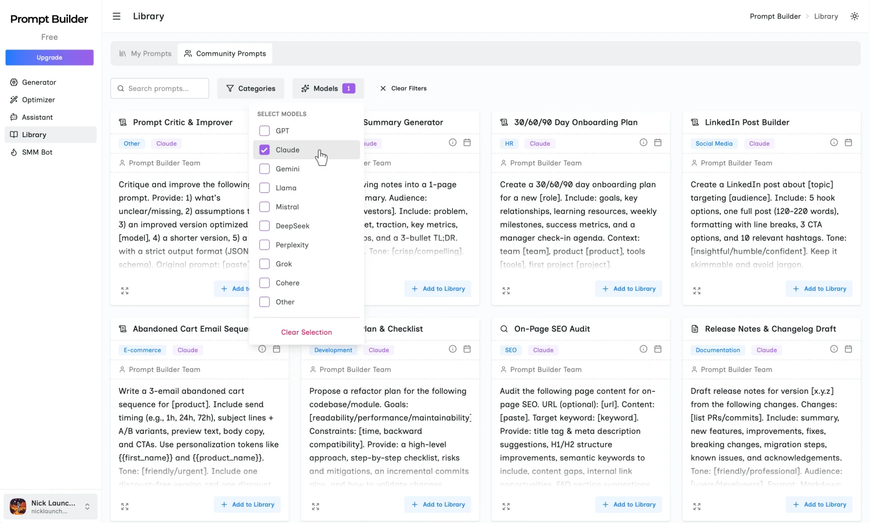 Promptbuilder user scenario image showcasing prompt library
