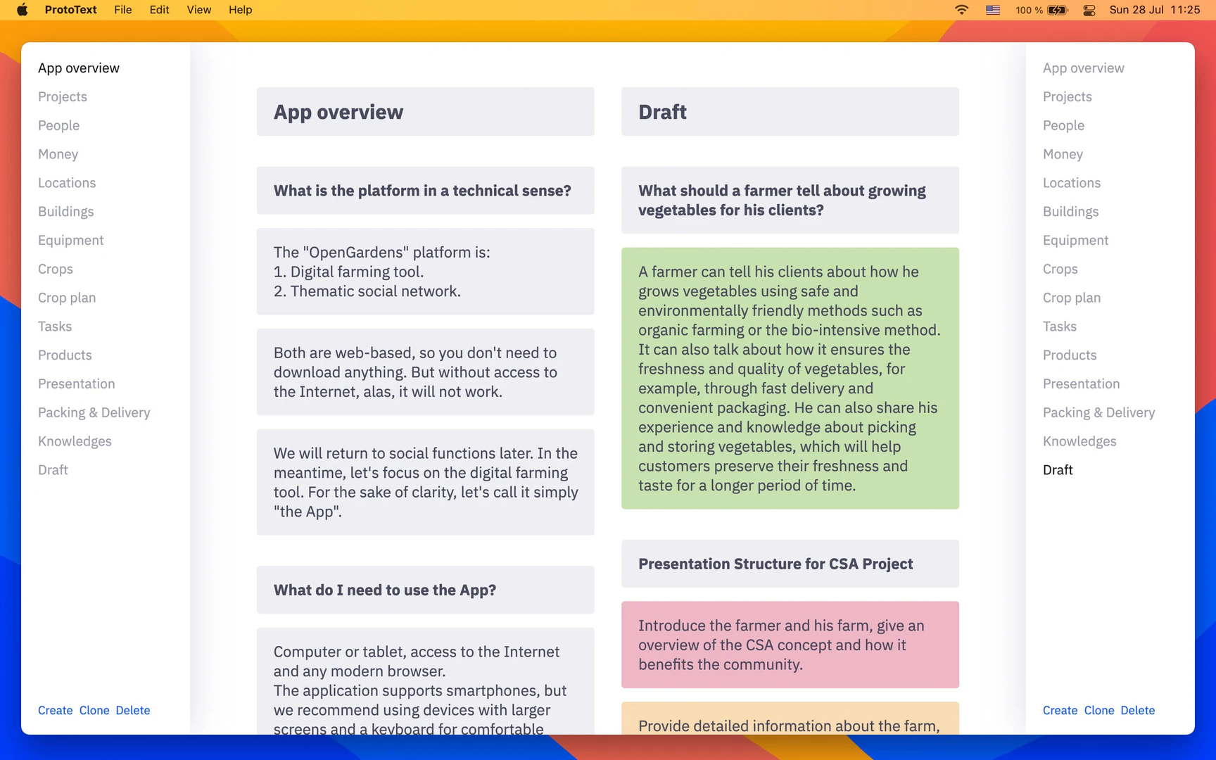 Prototext use case for agricultural presentations