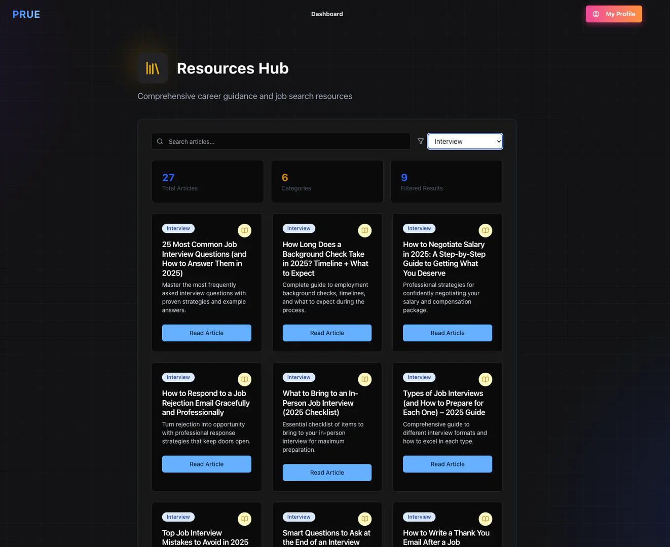 PruE.ai Resource Hub for job seekers