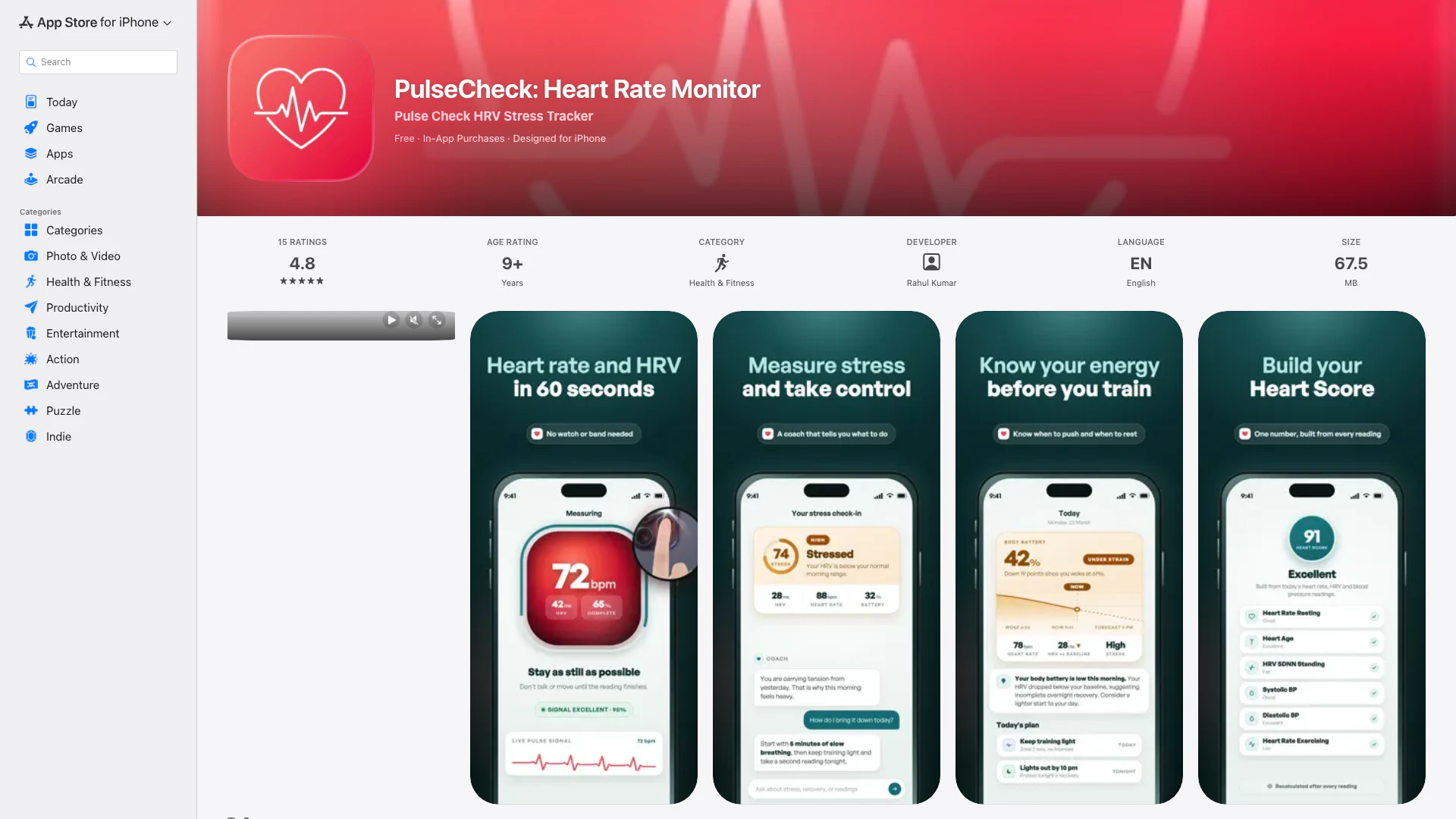 Pulsecheck: Heart Rate Monitor screenshot