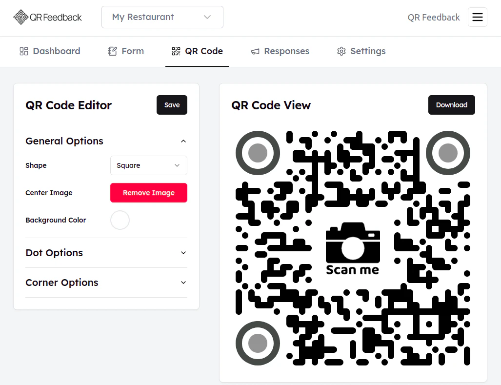 Qrfeedback custom QR code generator