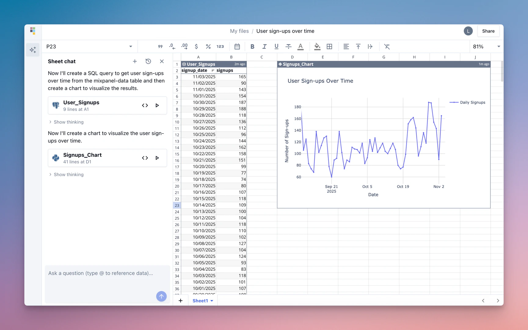 Quadratic AI spreadsheet interface overview