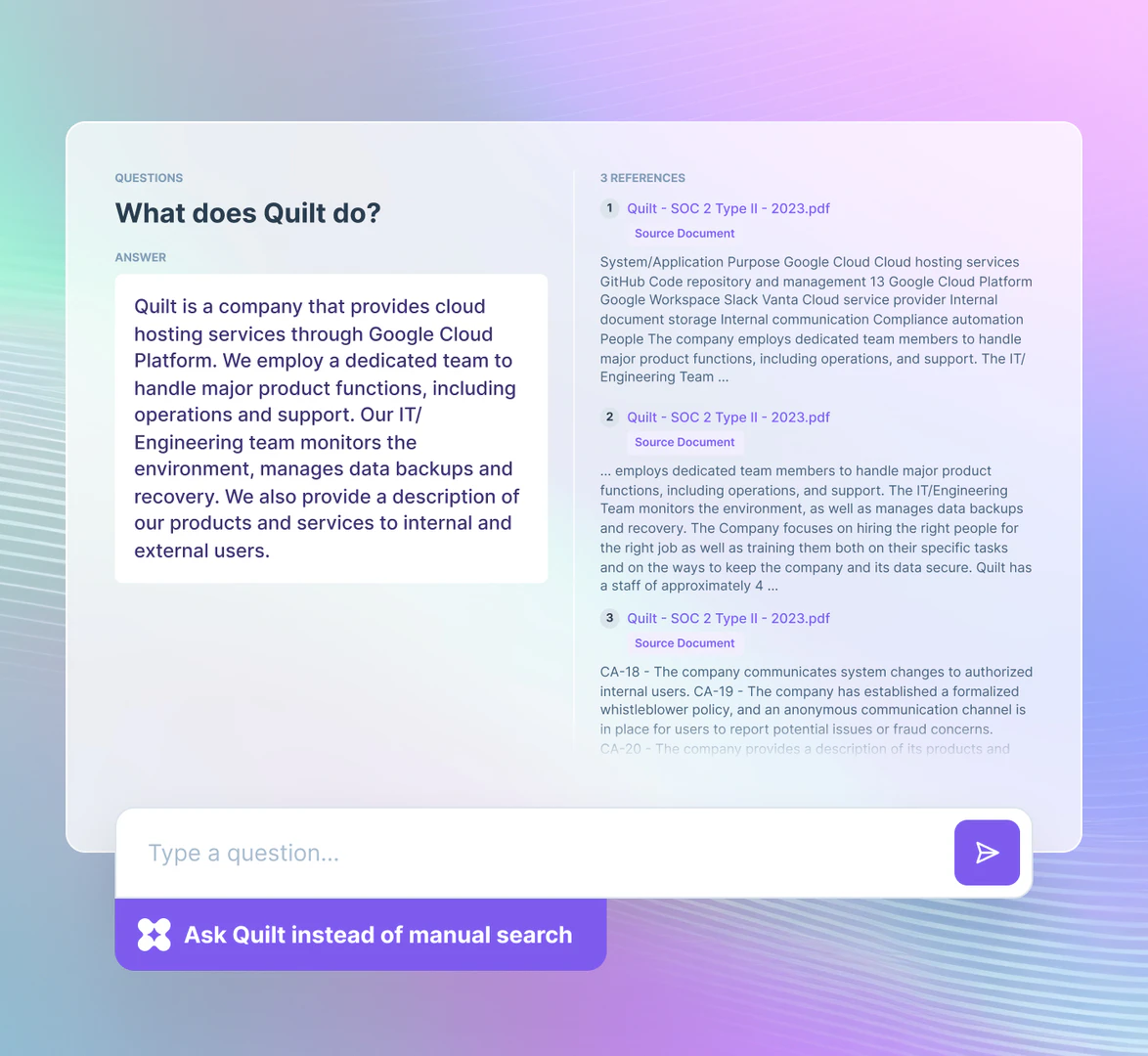 Quilt knowledge assistant usage step
