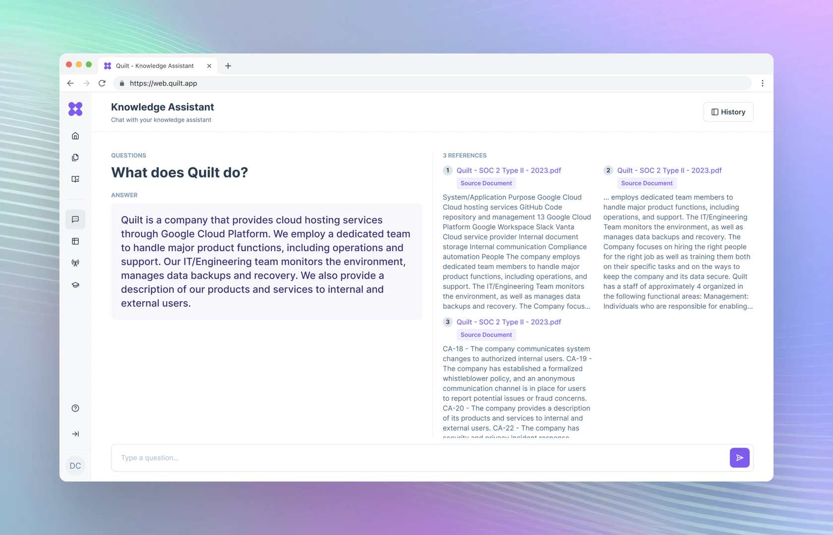 Quilt knowledge assistant interface