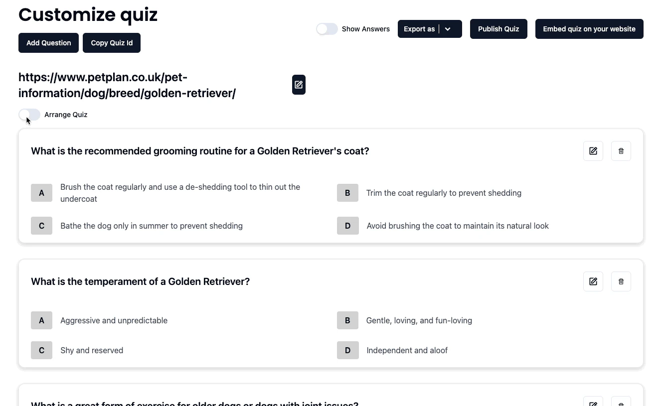 QuizWizard full quiz customizability