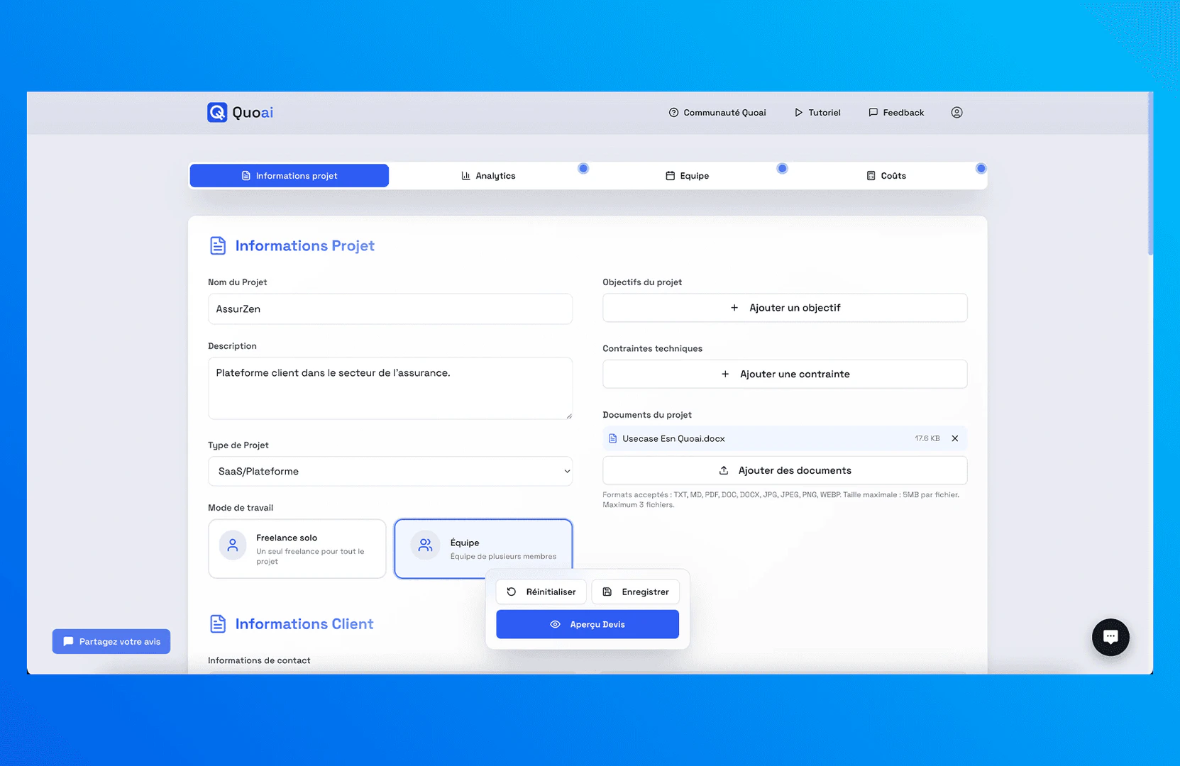 Quoai product interface overview
