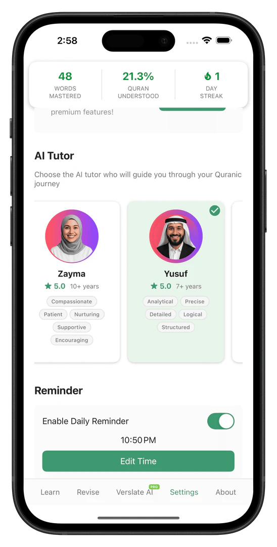 User scenario of Qurania app for learners