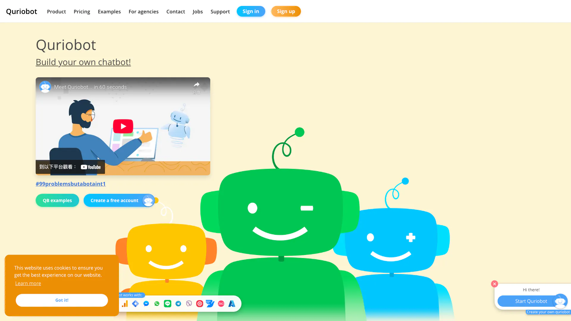 Quriobot website screenshot showing Increase conversion with 28% and get 21%... interface and features