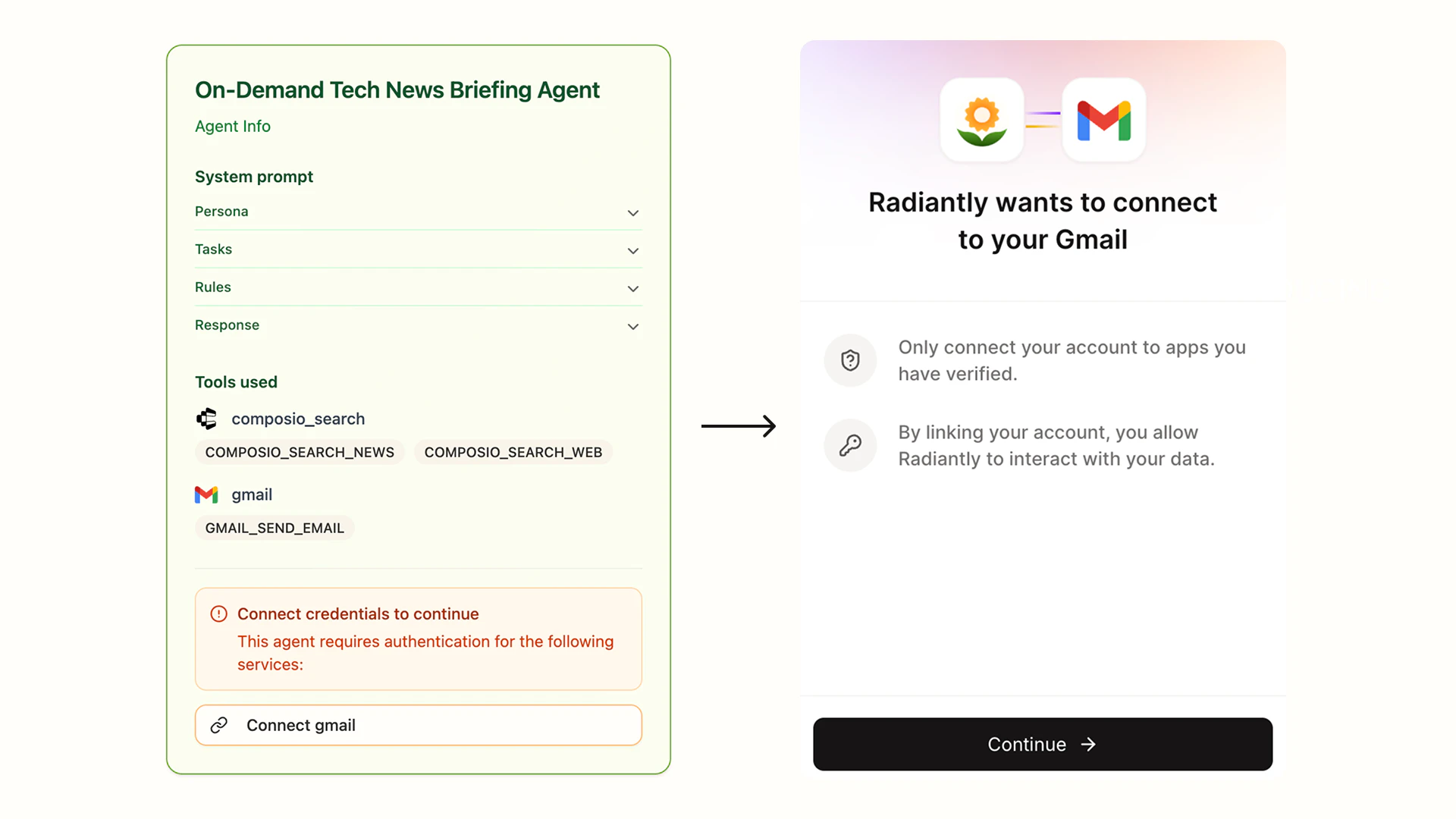 Radiantly One-Click Integrations screenshot