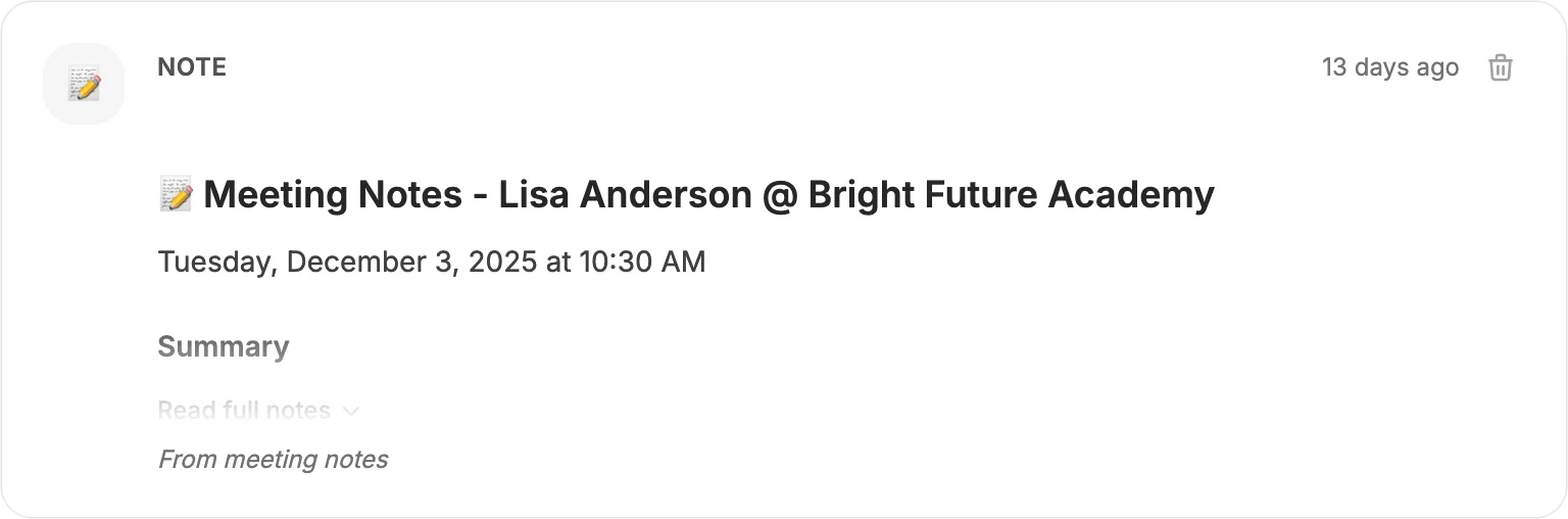 Ralivi feature showing meeting notes section