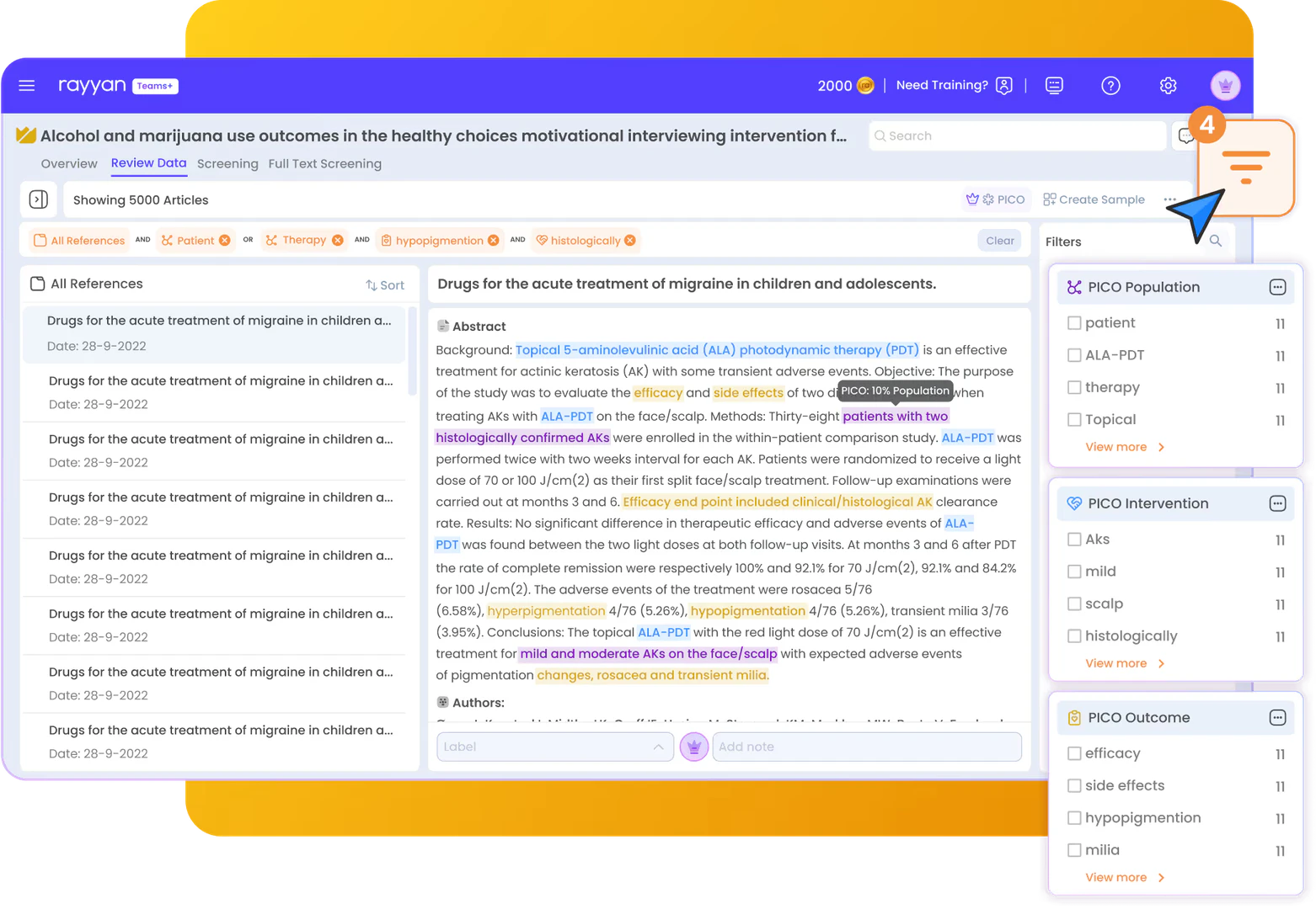 Rayyanai filters and bulk action interface