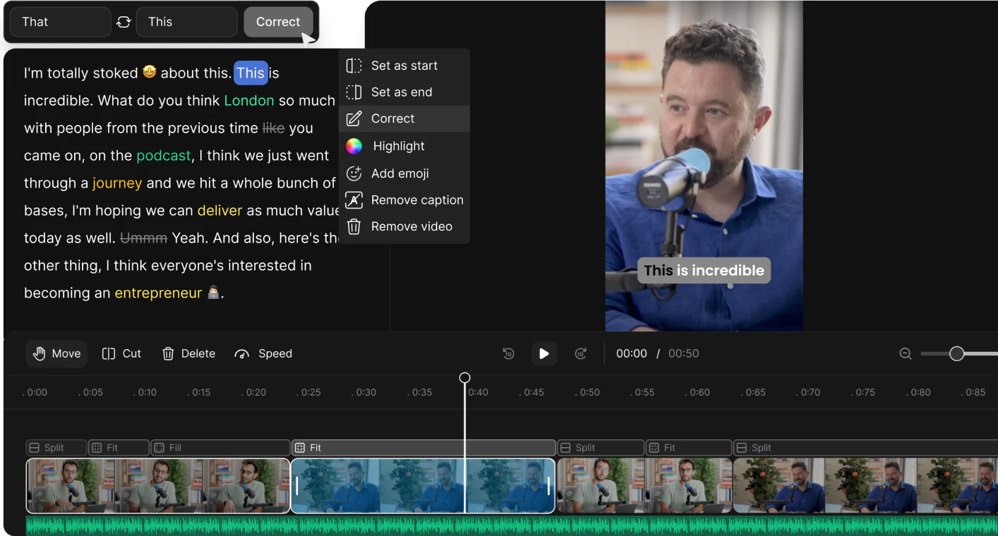 Reap transcript based editing demonstration