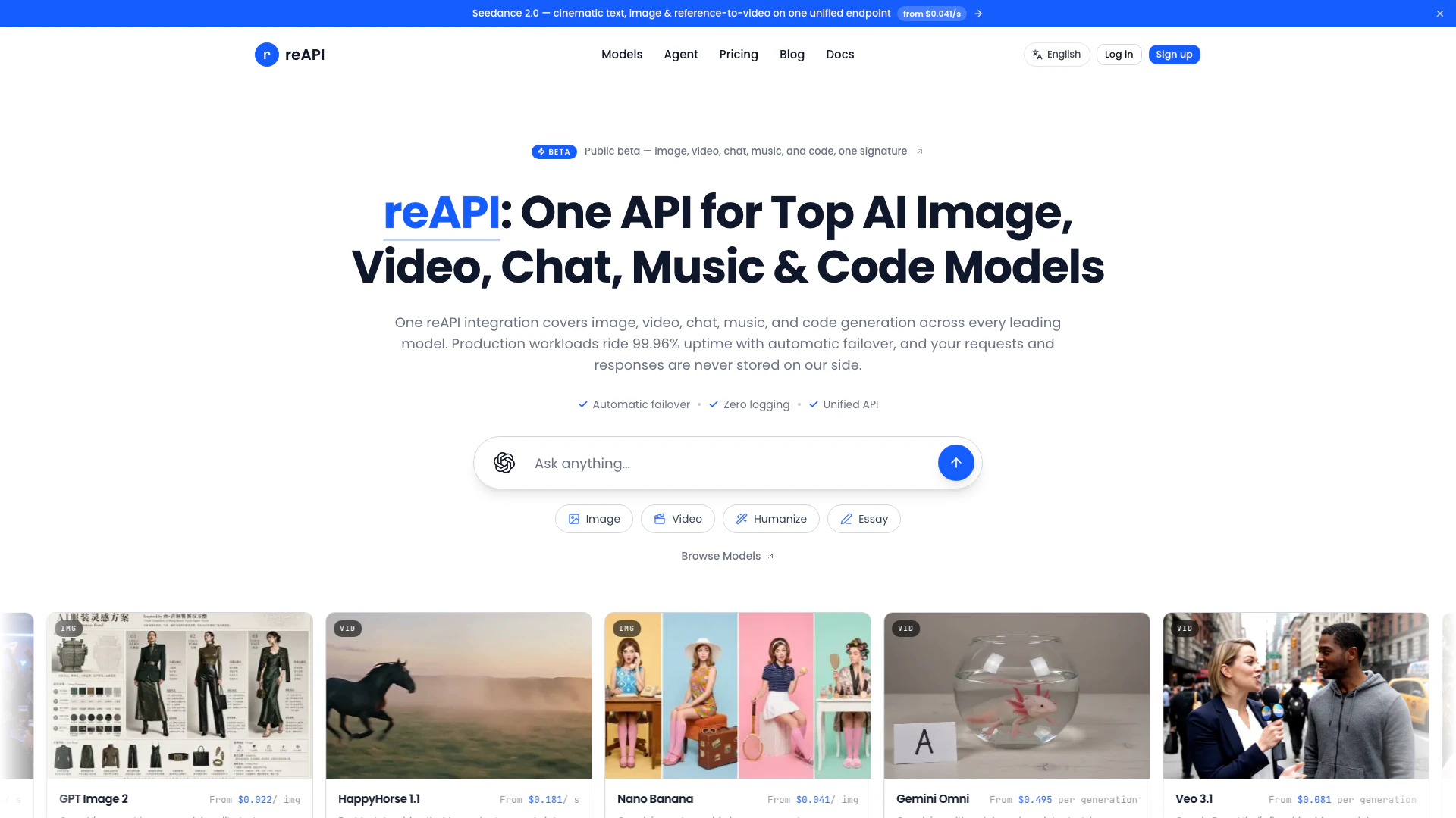 Reapiai website screenshot showing Reapiai provides top AI models for image... interface and features