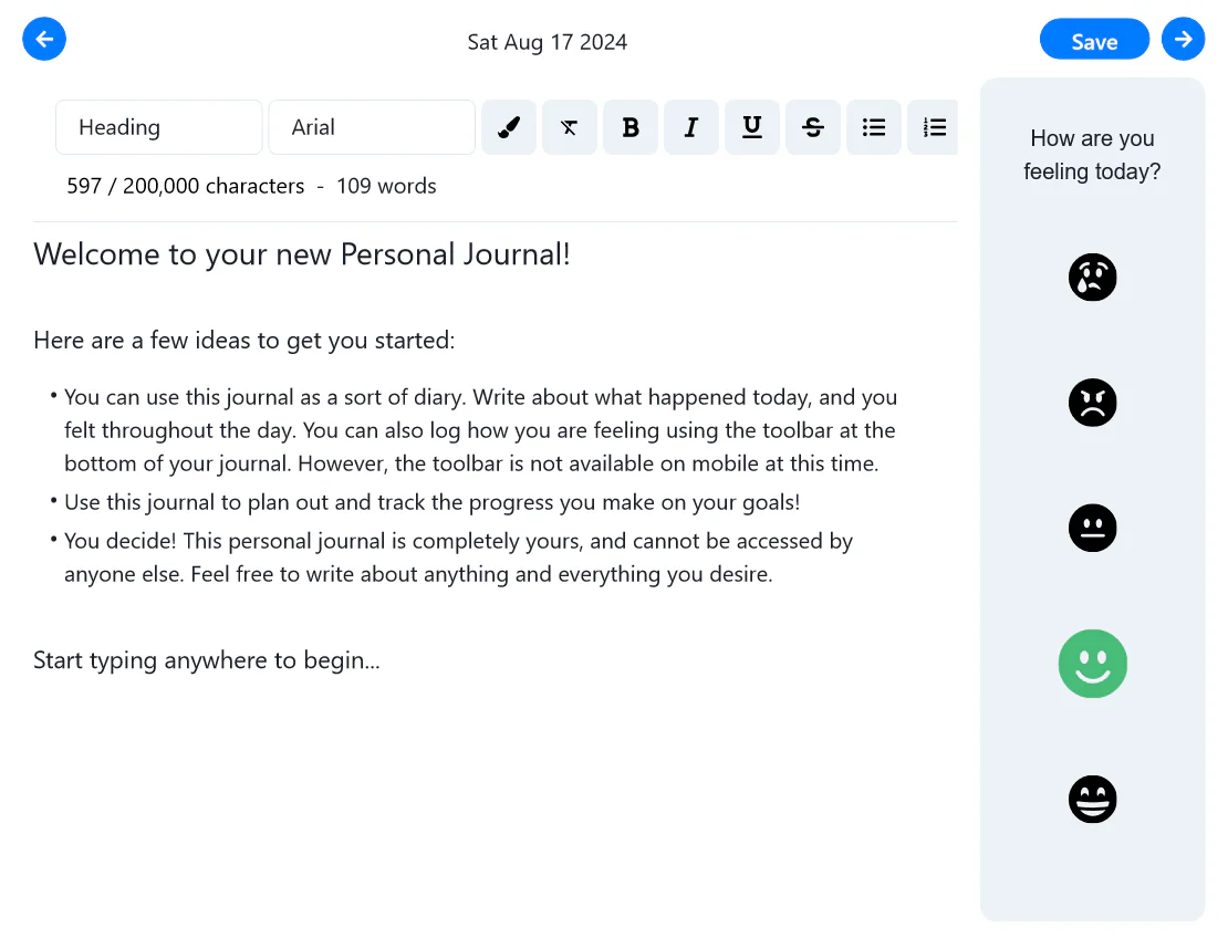 Reassurance AI personal journal feature demonstration