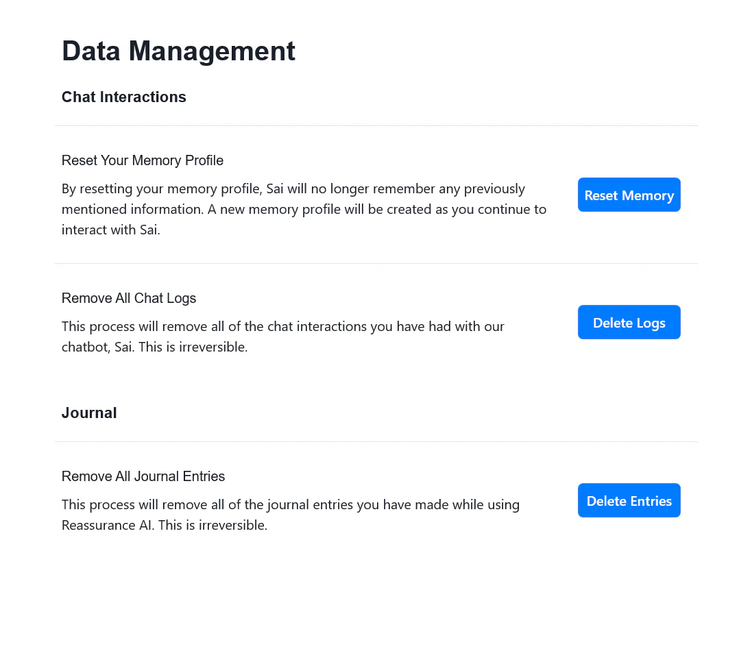 Reassurance AI data management feature demonstration